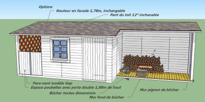 abri bois monopente option bûcher en bois