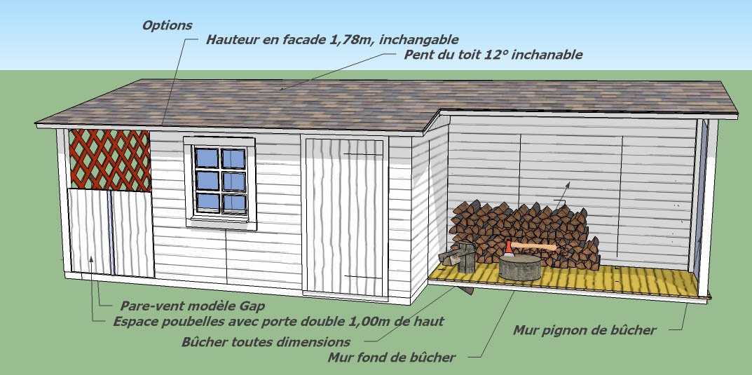 monopente option bûcher en bois